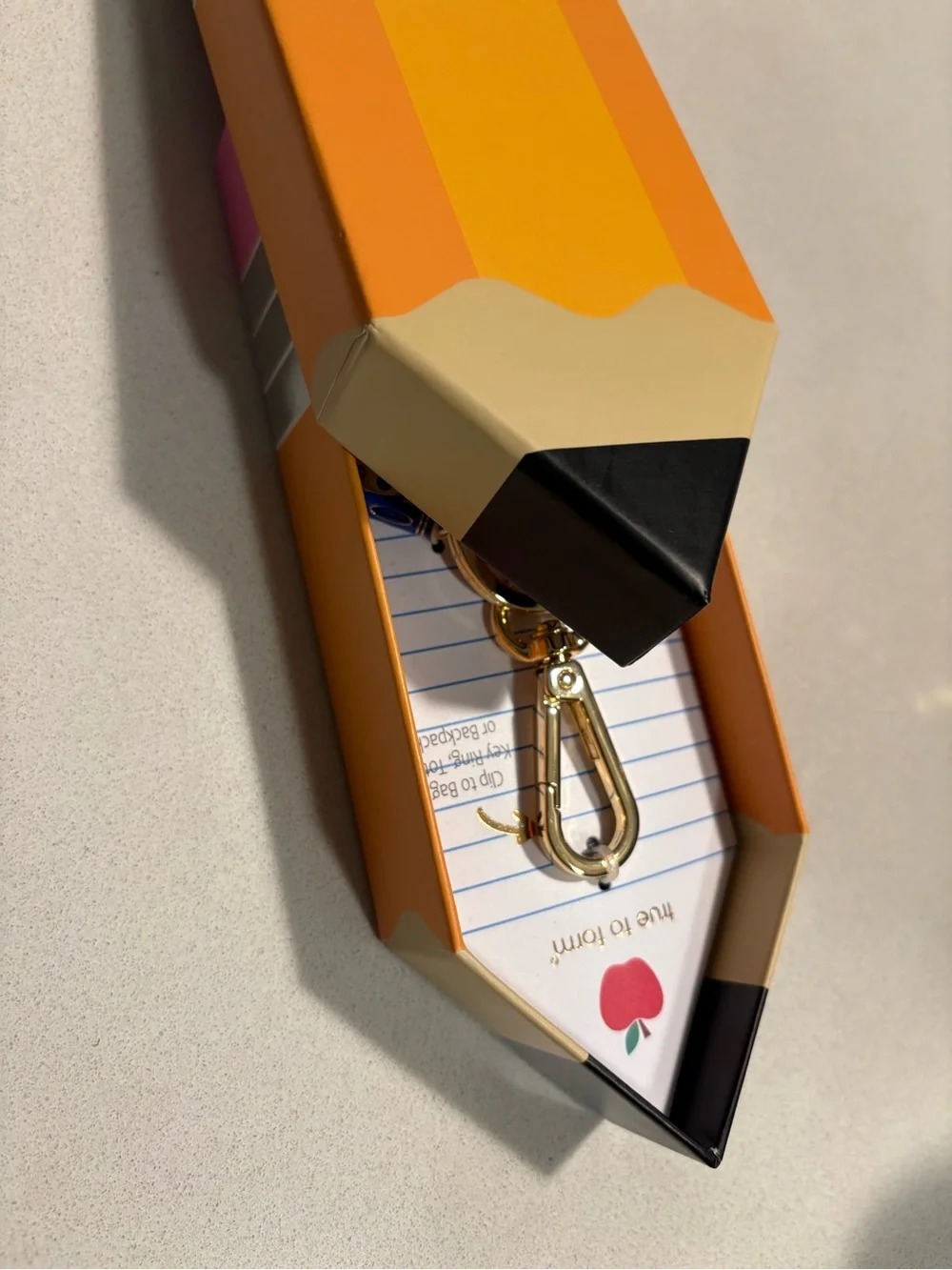 True to Form Gold-Tone School Charm Key Ring with Enamel Pencil & Apple